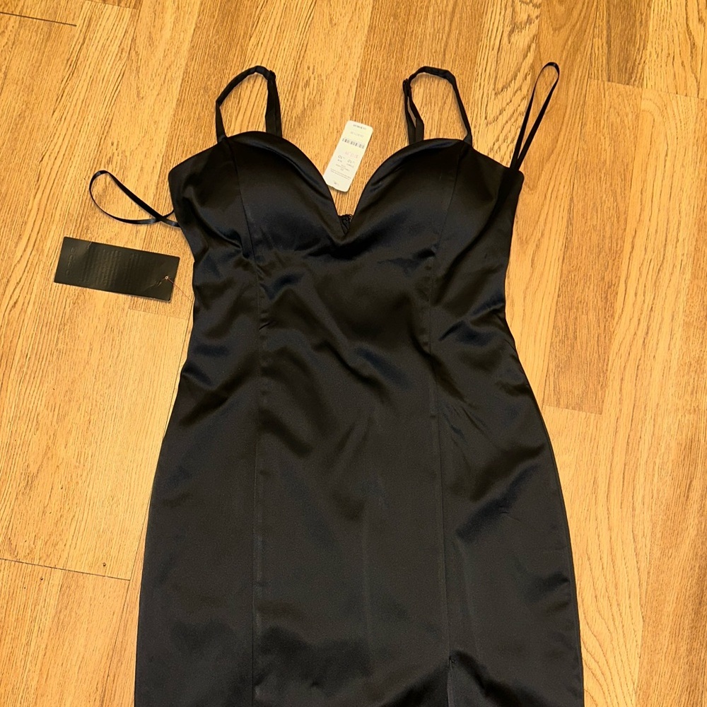 bebe Black adjustable Strap Satin Sheath Dress - Picture 4 of 5